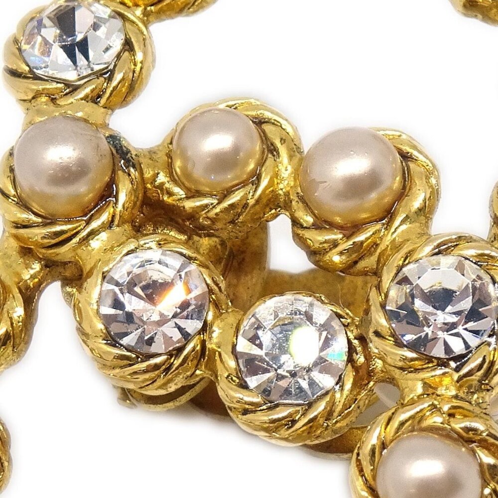 Chanel Gold CC Earrings Clip-On Rhinestone Artificial Pearl 28 194674 - Picture 6 of 8